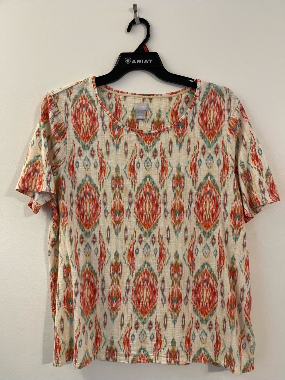 Chico's Short Sleeve Geo Print Shirt - Ivory, Coral & Teal